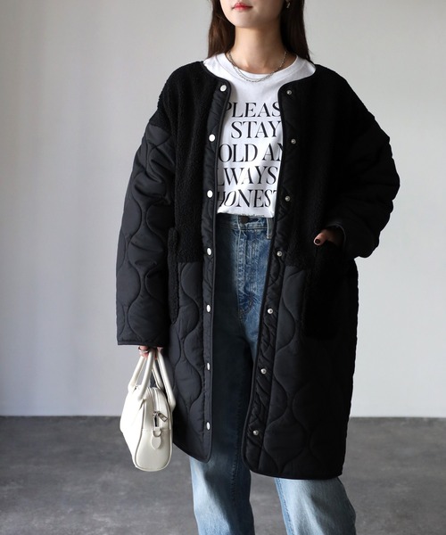 Riberry（リベリー）の「ノーカラーボアキルトコート（ノーカラーコート・レディース・ブラック/カーキ/ベージュ・MEDIUM）」の16枚目の写真