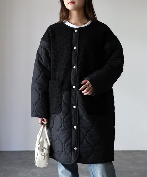 Riberry（リベリー）の「ノーカラーボアキルトコート（ノーカラーコート・レディース・ブラック/カーキ/ベージュ・MEDIUM）」の17枚目の写真