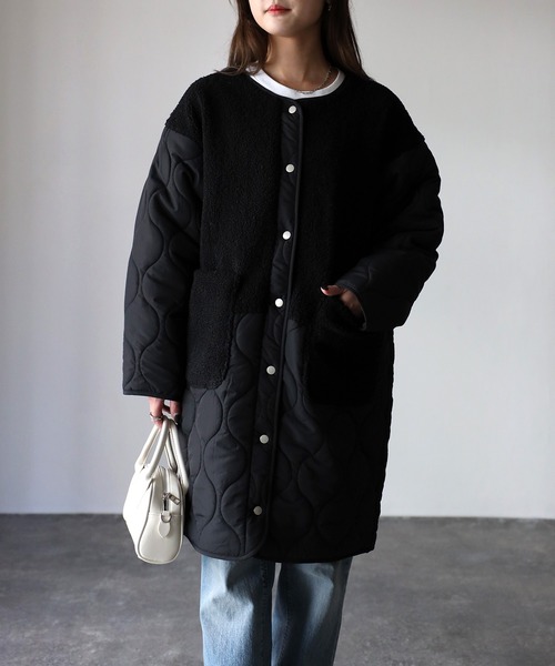 Riberry（リベリー）の「ノーカラーボアキルトコート（ノーカラーコート・レディース・ブラック/カーキ/ベージュ・MEDIUM）」の18枚目の写真