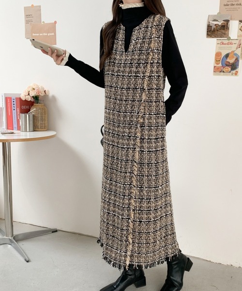 ABITOKYO（アビトーキョー）の「ツイードフリンジラップ風キーネック