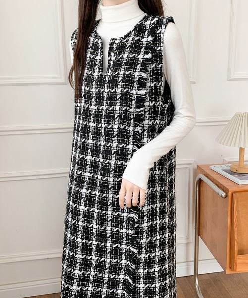 ABITOKYO（アビトーキョー）の「ツイードフリンジラップ風キーネック