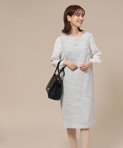 SHOO・LA・RUE(シューラルー)の「◆【S-3L/通勤/セレモニー】ツイードサックワンピース(ワンピース・レディース・ネイビー系3/グレー系3・03/02/04/01/05)」の1枚目の写真