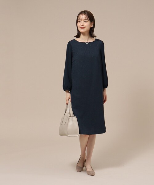SHOO・LA・RUE(シューラルー)の「◆【S-3L/通勤/セレモニー】ツイードサックワンピース(ワンピース・レディース・ネイビー系3/グレー系3・03/02/04/01/05)」の4枚目の写真
