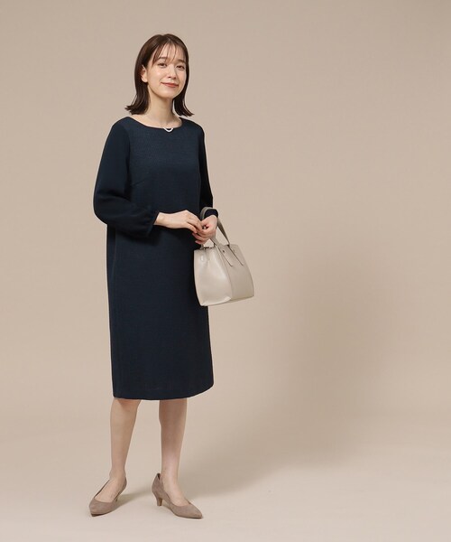 SHOO・LA・RUE(シューラルー)の「◆【S-3L/通勤/セレモニー】ツイードサックワンピース(ワンピース・レディース・ネイビー系3/グレー系3・03/02/04/01/05)」の5枚目の写真