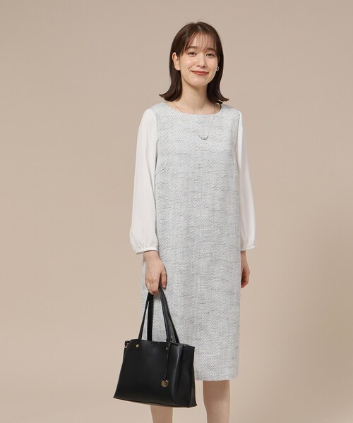 SHOO・LA・RUE(シューラルー)の「◆【S-3L/通勤/セレモニー】ツイードサックワンピース(ワンピース・レディース・ネイビー系3/グレー系3・03/02/04/01/05)」の14枚目の写真