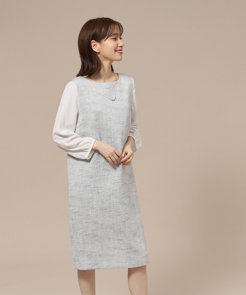 SHOO・LA・RUE(シューラルー)の「◆【S-3L/通勤/セレモニー】ツイードサックワンピース(ワンピース・レディース・ネイビー系3/グレー系3・03/02/04/01/05)」の16枚目の写真