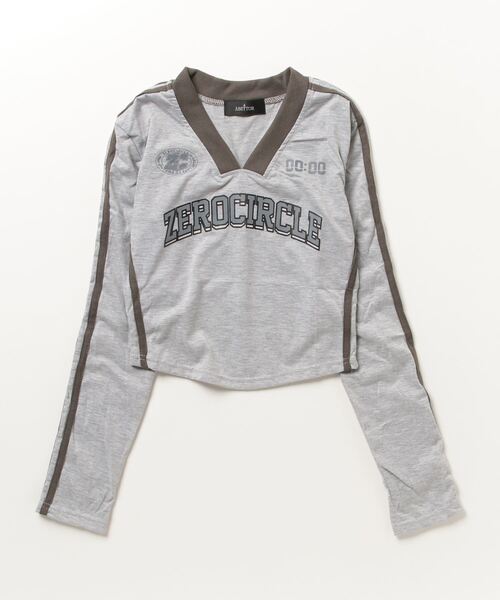 FUNALIVE（ファンアライブ）の「韓国スポーツテイストロゴ 袖ライン入りＶ襟クロップド丈長袖ジャズトップ（Tシャツ/カットソー・レディース・グレー/ブラック/ホワイト/ブラック系その他/ブラック系その他2・M）」の5枚目の写真