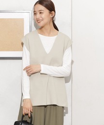 Vネックニットベスト×ロングTシャツ アンサンブルセット