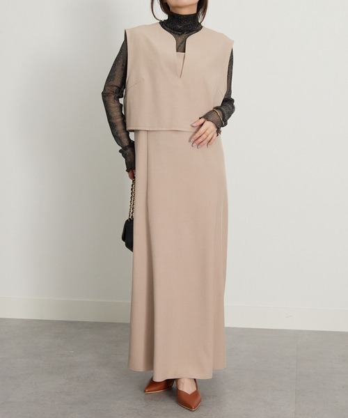 セール】キーネックベスト＋フレアキャミワンピセットアップ