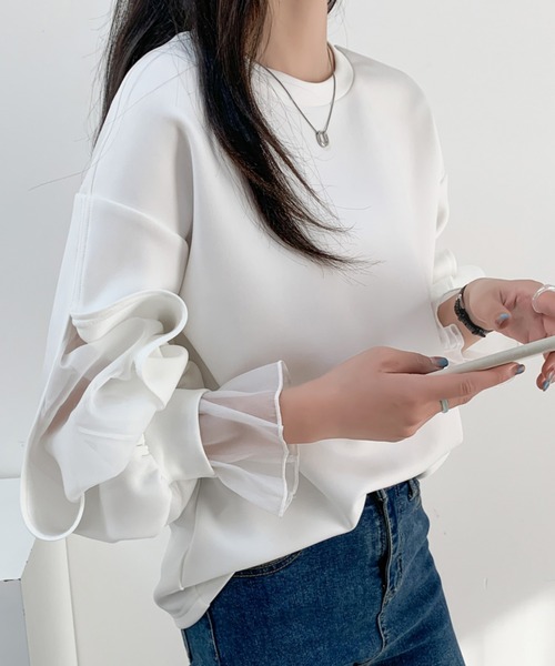 ABITOKYO(アビトーキョー)の「袖スリットシアーオーガンジードッキングダンボールニットスウェット(スウェット・レディース・ブラウン/ホワイト/ブラック/ピンク/グレー・M/L)」の21枚目の写真