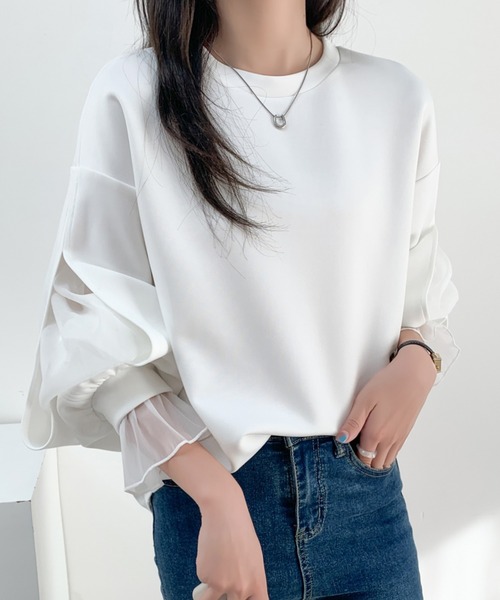 ABITOKYO(アビトーキョー)の「袖スリットシアーオーガンジードッキングダンボールニットスウェット(スウェット・レディース・ブラウン/ホワイト/ブラック/ピンク/グレー・M/L)」の10枚目の写真