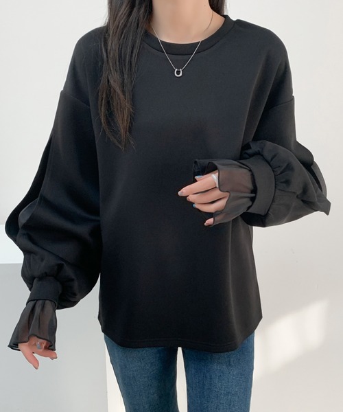 ABITOKYO(アビトーキョー)の「袖スリットシアーオーガンジードッキングダンボールニットスウェット(スウェット・レディース・ブラウン/ホワイト/ブラック/ピンク/グレー・M/L)」の17枚目の写真