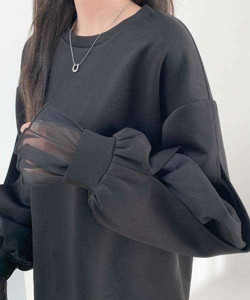 ABITOKYO(アビトーキョー)の「袖スリットシアーオーガンジードッキングダンボールニットスウェット(スウェット・レディース・ブラウン/ホワイト/ブラック/ピンク/グレー・M/L)」の6枚目の写真