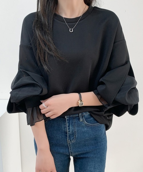 ABITOKYO(アビトーキョー)の「袖スリットシアーオーガンジードッキングダンボールニットスウェット(スウェット・レディース・ブラウン/ホワイト/ブラック/ピンク/グレー・M/L)」の20枚目の写真