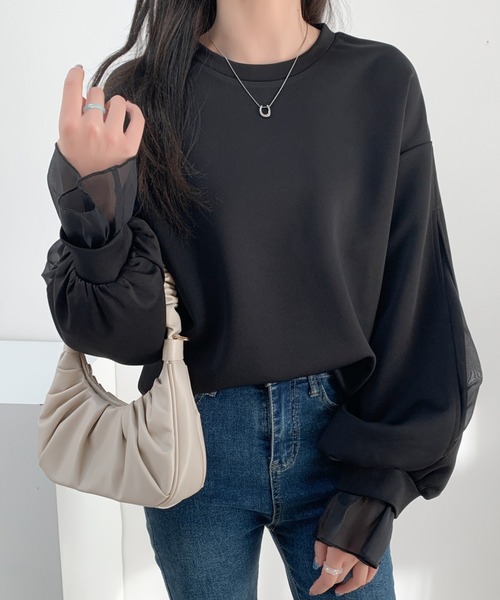 ABITOKYO(アビトーキョー)の「袖スリットシアーオーガンジードッキングダンボールニットスウェット(スウェット・レディース・ブラウン/ホワイト/ブラック/ピンク/グレー・M/L)」の15枚目の写真