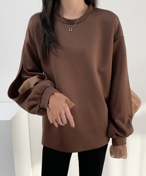 ABITOKYO(アビトーキョー)の「袖スリットシアーオーガンジードッキングダンボールニットスウェット(スウェット・レディース・ブラウン/ホワイト/ブラック/ピンク/グレー・M/L)」の14枚目の写真