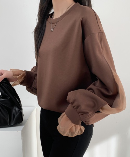 ABITOKYO(アビトーキョー)の「袖スリットシアーオーガンジードッキングダンボールニットスウェット(スウェット・レディース・ブラウン/ホワイト/ブラック/ピンク/グレー・M/L)」の19枚目の写真