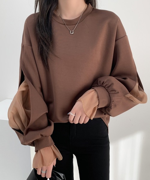 ABITOKYO(アビトーキョー)の「袖スリットシアーオーガンジードッキングダンボールニットスウェット(スウェット・レディース・ブラウン/ホワイト/ブラック/ピンク/グレー・M/L)」の22枚目の写真