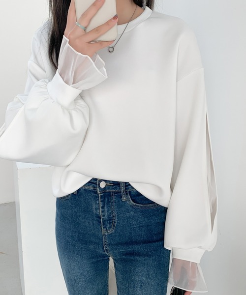 ABITOKYO(アビトーキョー)の「袖スリットシアーオーガンジードッキングダンボールニットスウェット(スウェット・レディース・ブラウン/ホワイト/ブラック/ピンク/グレー・M/L)」の18枚目の写真