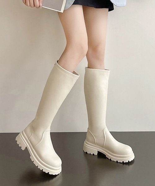 Miniministore(ミニミニストア)の「ロングブーツ 厚底ブーツ レディース韓国(ブーツ・レディース・アイボリー/ブラック/ベージュ/ブラウン・23.0cm/23.5cm/24.5cm/22.5cm/24.0cm/25.0cm)」の2枚目の写真