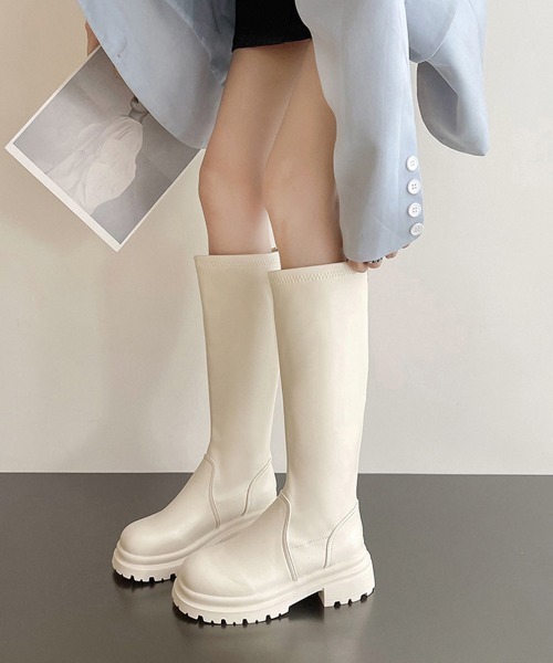Miniministore(ミニミニストア)の「ロングブーツ 厚底ブーツ レディース韓国(ブーツ・レディース・アイボリー/ブラック/ベージュ/ブラウン・23.0cm/23.5cm/24.5cm/22.5cm/24.0cm/25.0cm)」の8枚目の写真