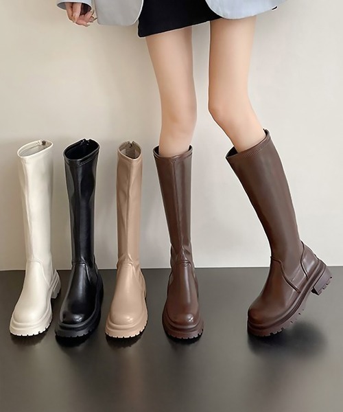 Miniministore(ミニミニストア)の「ロングブーツ 厚底ブーツ レディース韓国(ブーツ・レディース・アイボリー/ブラック/ベージュ/ブラウン・23.0cm/23.5cm/24.5cm/22.5cm/24.0cm/25.0cm)」の5枚目の写真