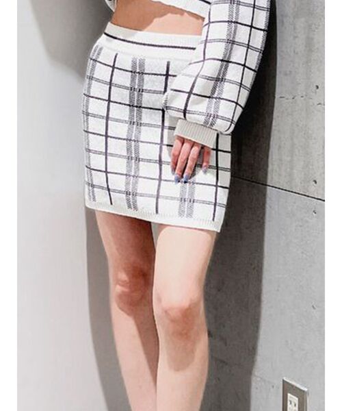 GYDA（ジェイダ）の「CHECK PATTERN ニットスカートライクショートパンツ（スカート・レディース・オフホワイト/ミント・FREE）」の3枚目の写真