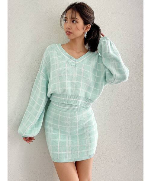 GYDA（ジェイダ）の「CHECK PATTERN ニットスカートライクショートパンツ（スカート・レディース・オフホワイト/ミント・FREE）」の10枚目の写真