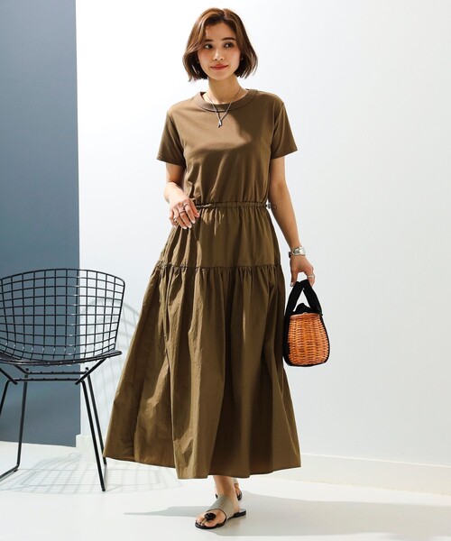 B:MING by BEAMS（ビーミングバイビームス）の「B:MING by BEAMS / Tシャツ × 布帛 コンビ ワンピース（ワンピース・レディース・ブラック/カーキ/ブルー・ONE SIZE）」の14枚目の写真