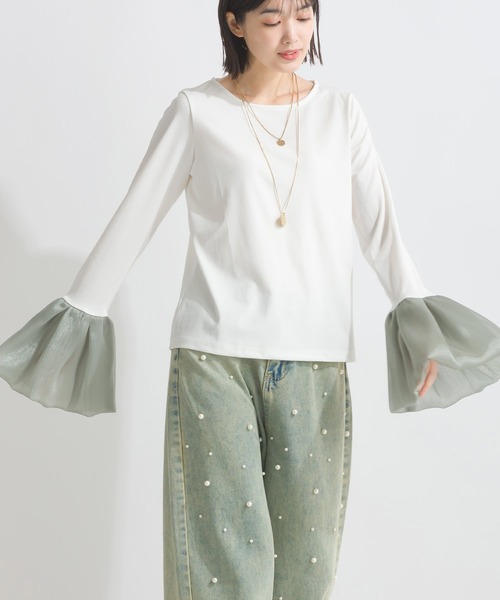 PICCIN(ピッチン)の「【WEB限定】ロングスリーブ 異素材カフス 長袖カットソー(Tシャツ/カットソー・レディース・ブラック/オフホワイト・M)」の21枚目の写真