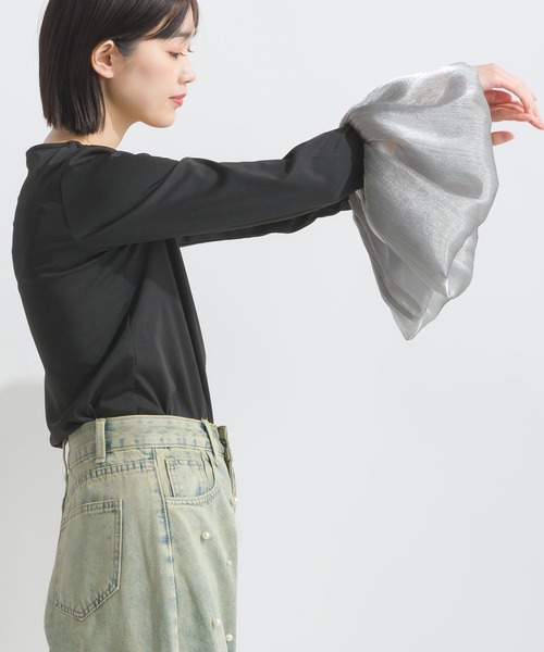 PICCIN(ピッチン)の「【WEB限定】ロングスリーブ 異素材カフス 長袖カットソー(Tシャツ/カットソー・レディース・ブラック/オフホワイト・M)」の5枚目の写真