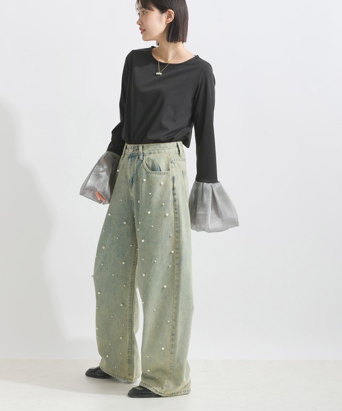 PICCIN(ピッチン)の「【WEB限定】ロングスリーブ 異素材カフス 長袖カットソー(Tシャツ/カットソー・レディース・ブラック/オフホワイト・M)」の7枚目の写真