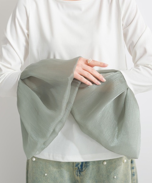 PICCIN(ピッチン)の「【WEB限定】ロングスリーブ 異素材カフス 長袖カットソー(Tシャツ/カットソー・レディース・ブラック/オフホワイト・M)」の13枚目の写真