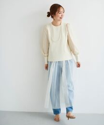 チュールワンピース＆タフタスリーブニットSET