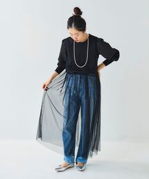 チュールワンピース＆タフタスリーブニットSET