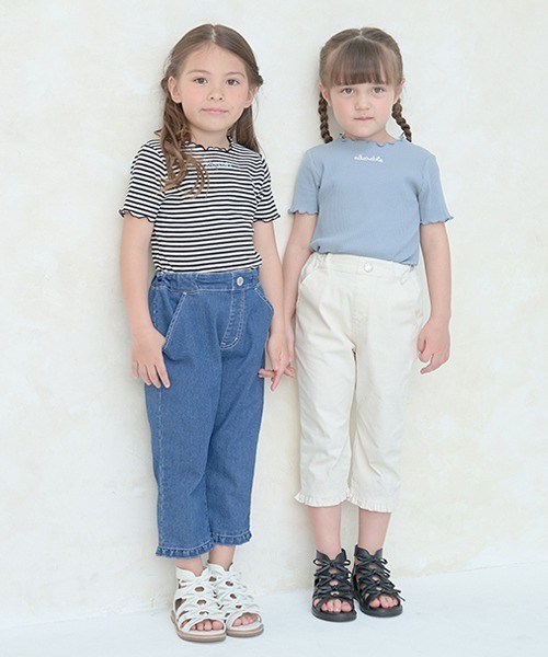 Lycee mine（リセマイン）の「ちびフリルのびのびカプリパンツ（デニムパンツ・キッズ・アイボリー/ブルー・100cm/140cm/110cm/130cm/150cm/120cm）」の6枚目の写真