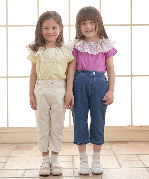 Lycee mine（リセマイン）の「ちびフリルのびのびカプリパンツ（デニムパンツ・キッズ・アイボリー/ブルー・100cm/140cm/110cm/130cm/150cm/120cm）」の7枚目の写真