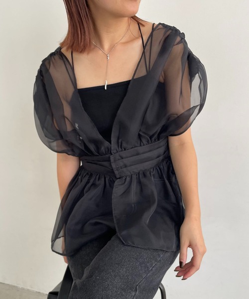 CAPRICIEUX LE'MAGE(カプリシューレマージュ)の「オーガンジーブラウス(シャツ/ブラウス・レディース・ベージュ/ブラック・FREE)」の11枚目の写真