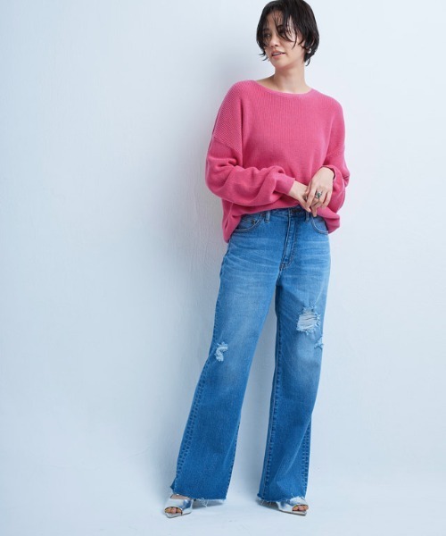 RASW（ラス）の「[RASW]綿100%クルーネックニット（ニット/セーター・レディース・ネイビー/ライトグレー/ピンク/ブラック/オフホワイト/ライトブルー・M/L）」の22枚目の写真