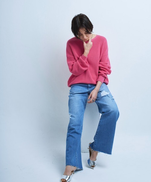 RASW（ラス）の「[RASW]綿100%クルーネックニット（ニット/セーター・レディース・ネイビー/ライトグレー/ピンク/ブラック/オフホワイト/ライトブルー・M/L）」の10枚目の写真