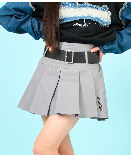 ANAP GiRL(アナップガール)の「ベルト付ローライズ風プリーツスカート(スカート・キッズ・ベージュ/ブラック/ブルー/カーキ/ブラック系その他/ライトグレー・XS/M/S)」の4枚目の写真