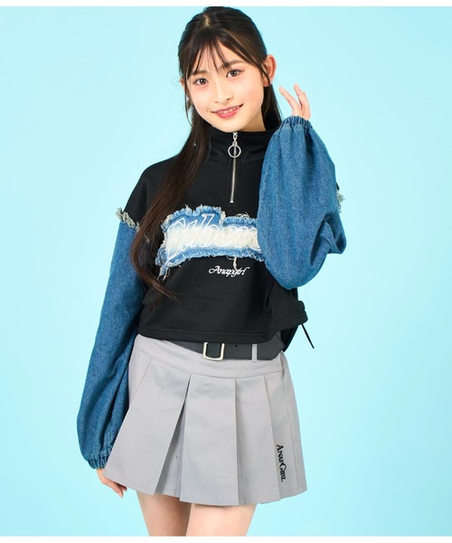 ANAP GiRL(アナップガール)の「ベルト付ローライズ風プリーツスカート(スカート・キッズ・ベージュ/ブラック/ブルー/カーキ/ブラック系その他/ライトグレー・XS/M/S)」の16枚目の写真