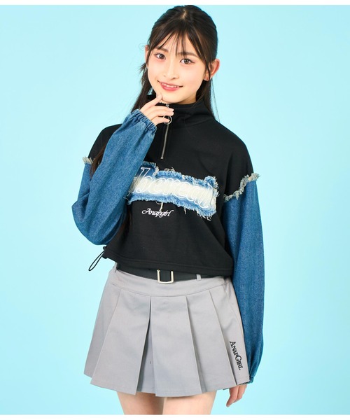 ANAP GiRL(アナップガール)の「ベルト付ローライズ風プリーツスカート(スカート・キッズ・ベージュ/ブラック/ブルー/カーキ/ブラック系その他/ライトグレー・XS/M/S)」の15枚目の写真
