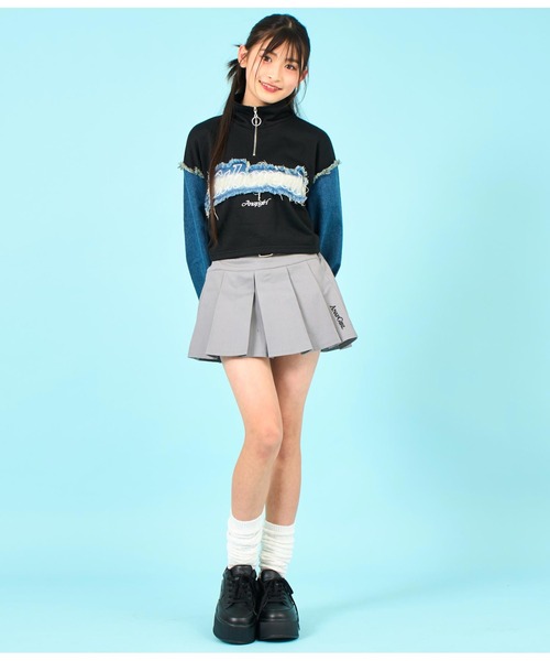 ANAP GiRL(アナップガール)の「ベルト付ローライズ風プリーツスカート(スカート・キッズ・ベージュ/ブラック/ブルー/カーキ/ブラック系その他/ライトグレー・XS/M/S)」の14枚目の写真
