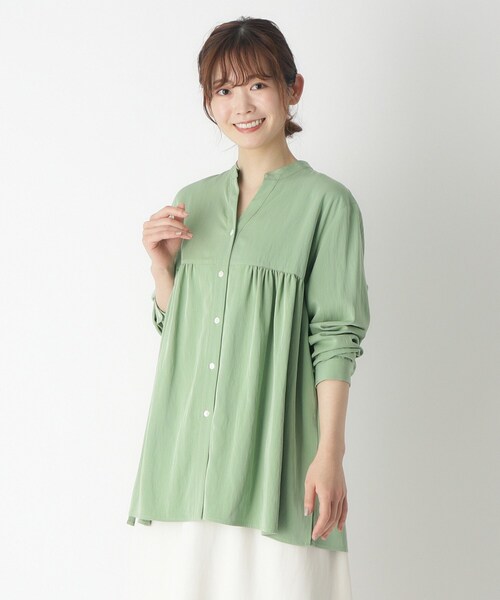 【セール】【洗える/ギャザー切替/羽織に使える】シャツチュニック（シャツ/ブラウス）｜LAURA ASHLEY（ローラアシュレイ）