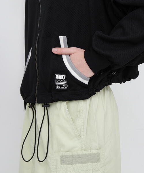 AVIREX（アヴィレックス）の「OVER SIZE MESH ZIP PARKA/オーバーサイズ メッシュジップパーカー（パーカー・レディース・ブルー/ブラック・FREE）」の12枚目の写真