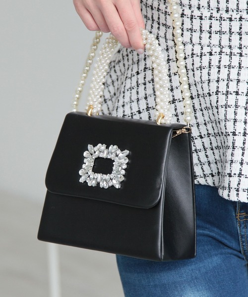 Julia Boutique（ジュリアブティック）の「2wayビジュー付きバッグ/24103（ハンドバッグ・レディース・ブラック/シルバー/ホワイト/ピンク・ONE）」の3枚目の写真