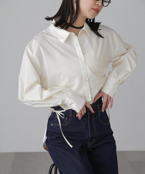 FREE'S MART（フリーズマート）の「◆裾ドロストカッティングショート丈シャツ（シャツ/ブラウス・レディース・ブラック/ブルー/ホワイト・FREE）」の6枚目の写真