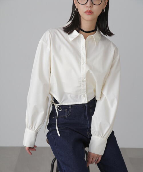 FREE'S MART（フリーズマート）の「◆裾ドロストカッティングショート丈シャツ（シャツ/ブラウス・レディース・ブラック/ブルー/ホワイト・FREE）」の7枚目の写真