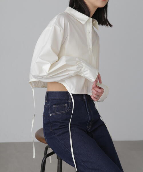 FREE'S MART（フリーズマート）の「◆裾ドロストカッティングショート丈シャツ（シャツ/ブラウス・レディース・ブラック/ブルー/ホワイト・FREE）」の12枚目の写真